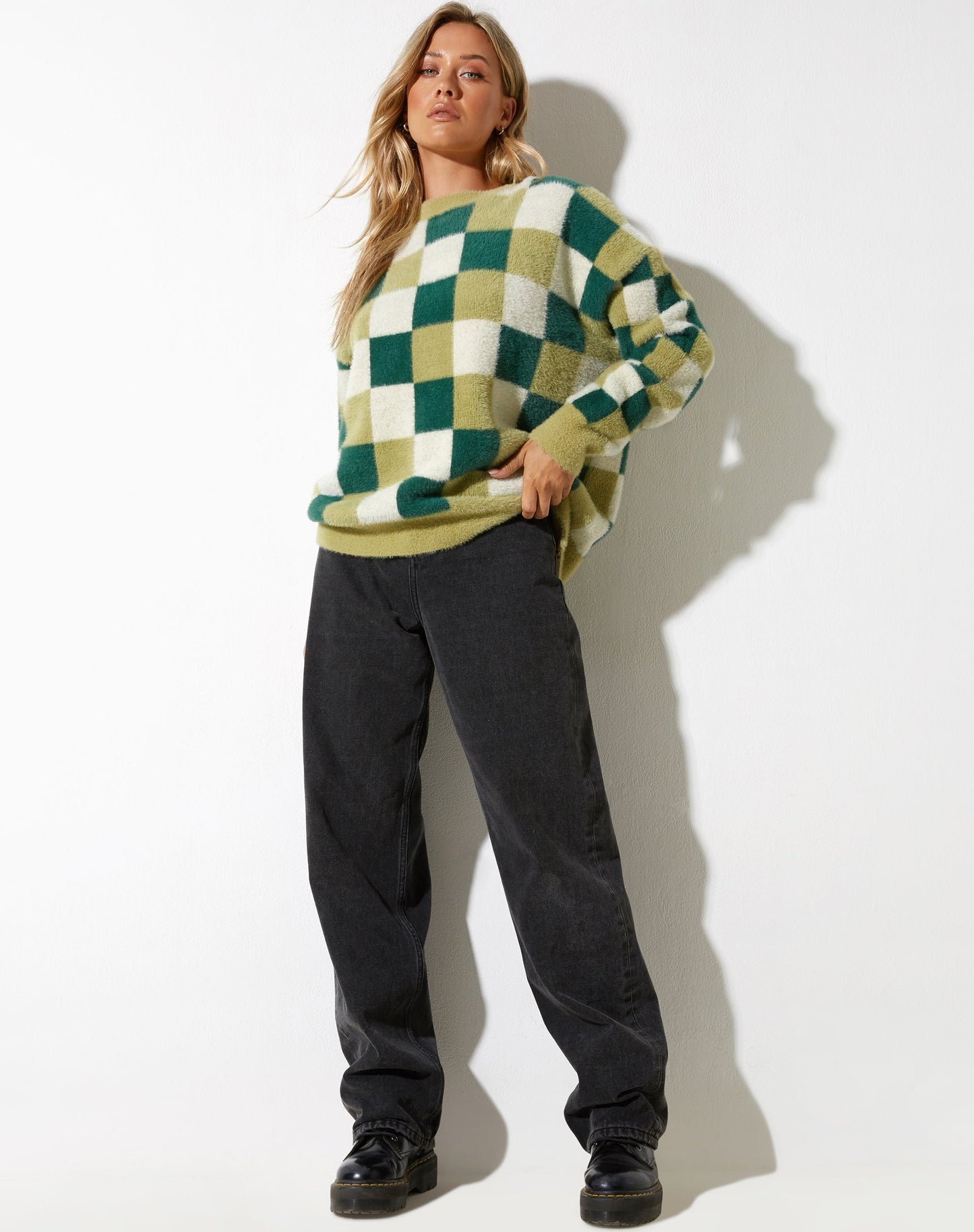 Namari Jumper in Checker Green Cream