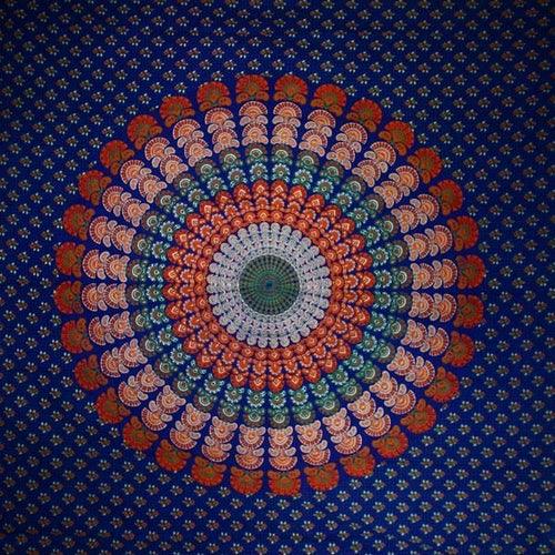 Navy Blue Peacock Dance Mandala Tapestry - Zoter Shop