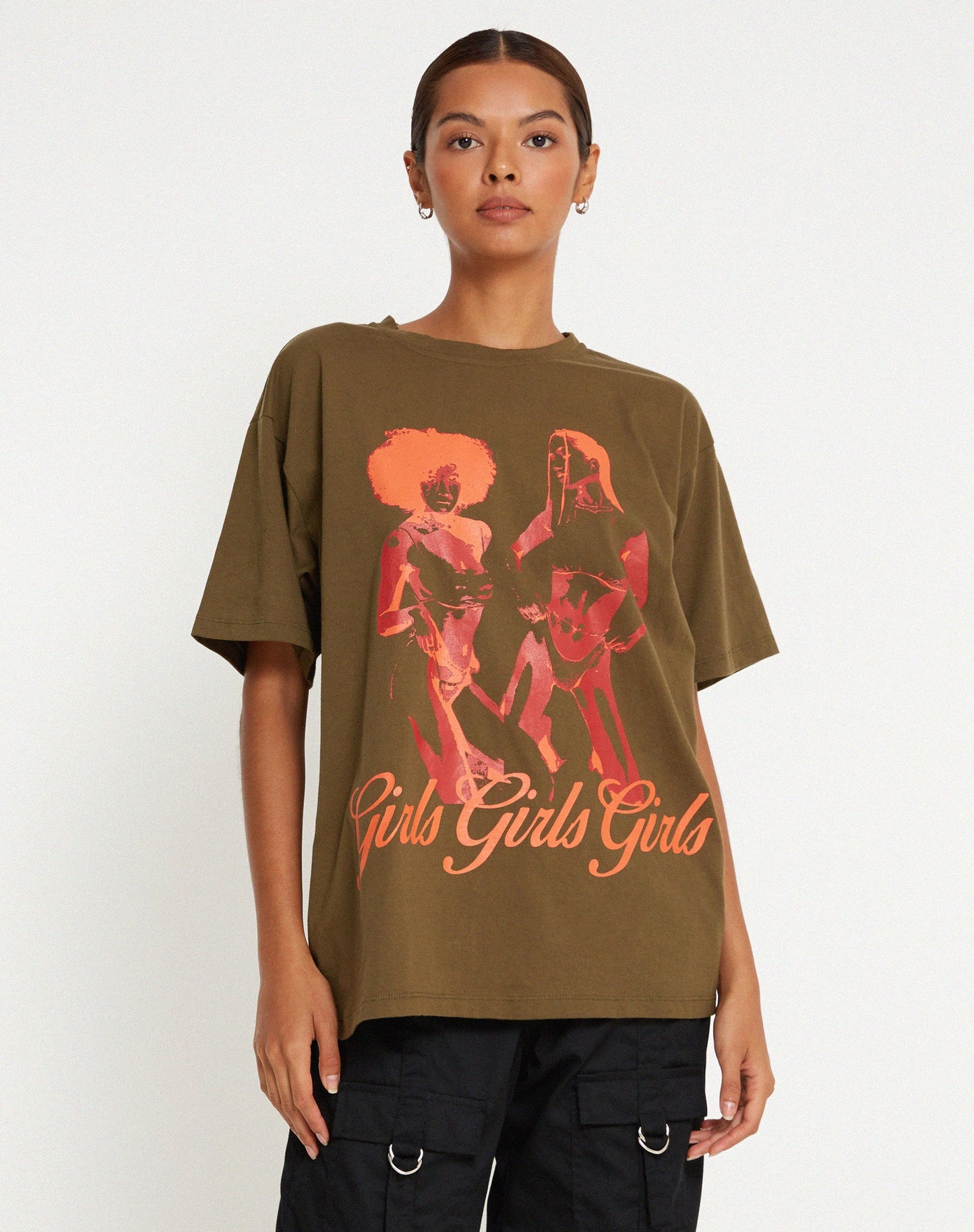 Oversize Basic Tee in Khaki Girls Girls Girls