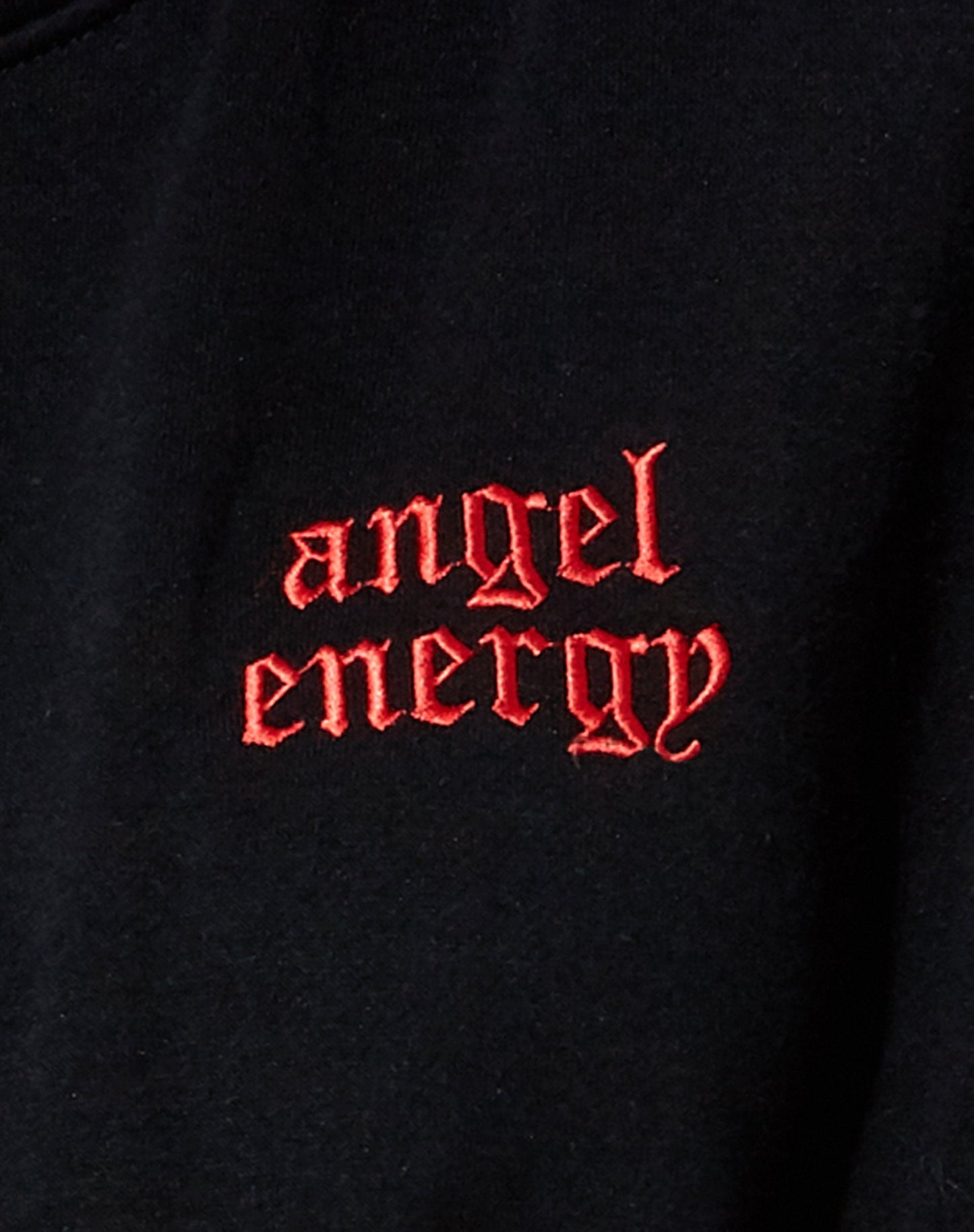 Oversize Hoodie in Black 'Angel Energy' Light Red Embro