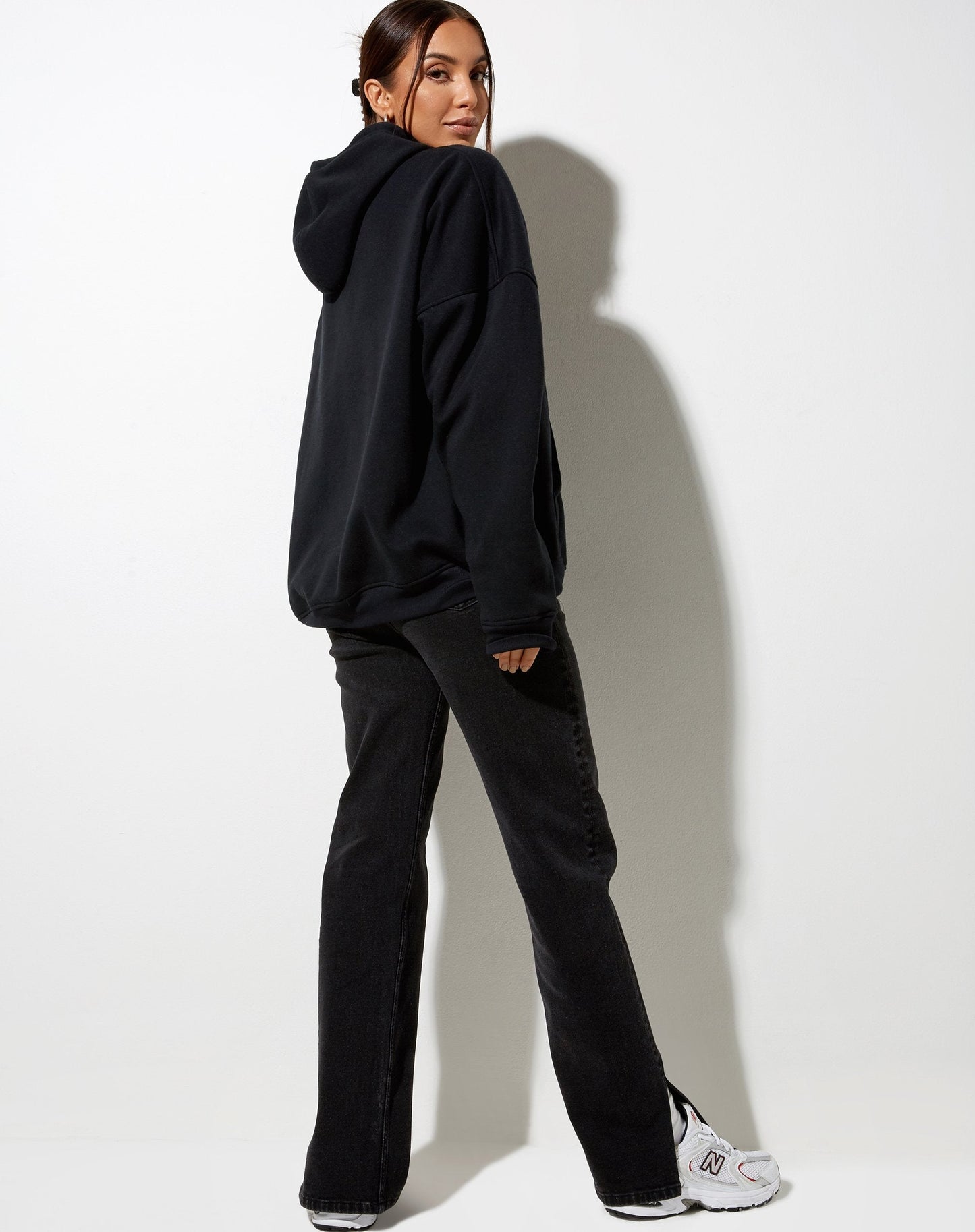 Oversize Hoodie in Black 'Angel Energy' Light Red Embro