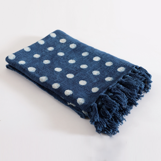 Resist Dye Indigo Cotton Throw Blanket