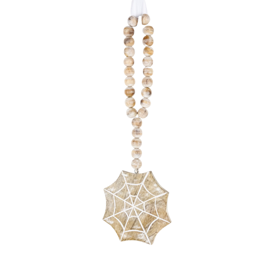 SPIDER WEB MANGO WOOD CHARM WITH BEADS