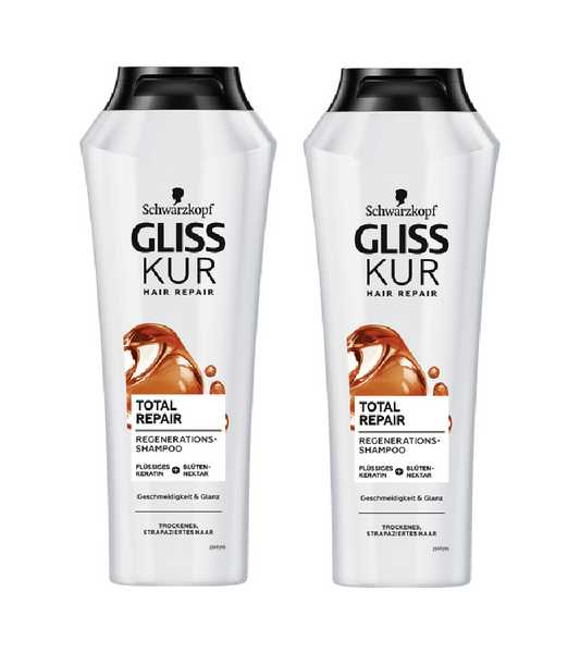2xPack Schwarzkopf Gliss Kur Total Repair Regenerating Shampoo - 500 ml