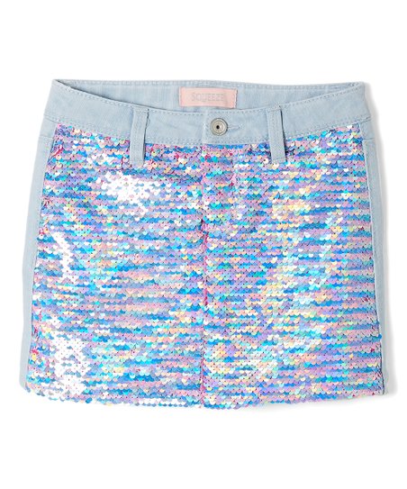 Squeeze Girls Cotton Candy Pastel & Pink Lisa Flip Sequin Jean Skirt