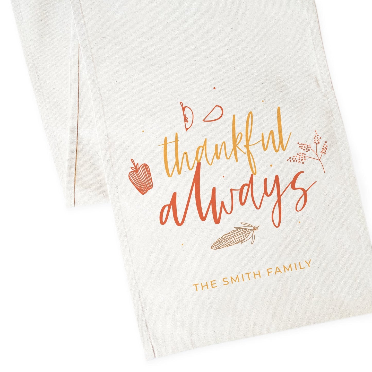 Personalized Family Last Name Thankful Always Canvas Table Runner