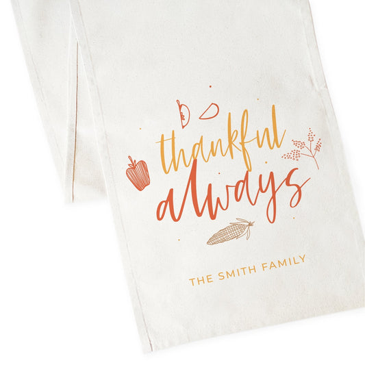 Personalized Family Last Name Thankful Always Canvas Table Runner