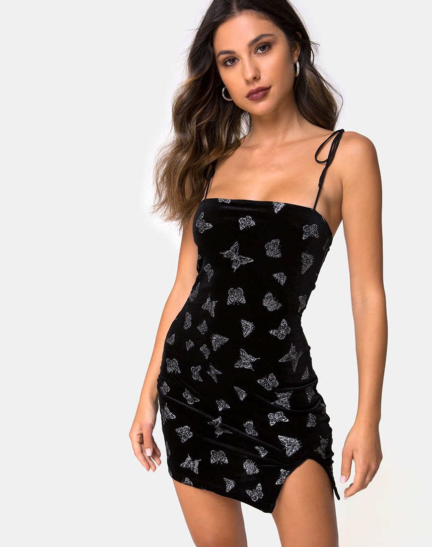 Verso Dress in Black with Glitter Butterfly