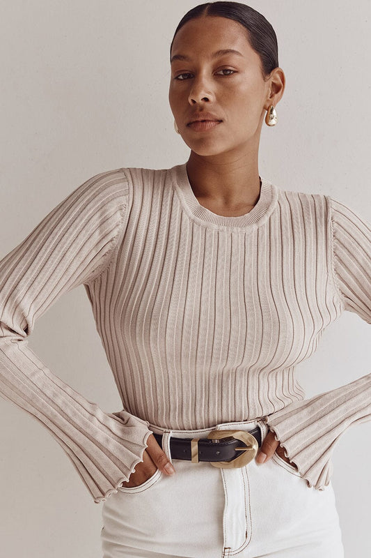ADA STONE LONG SLEEVE KNIT TOP Clothing DISSH Boutiques L STONE