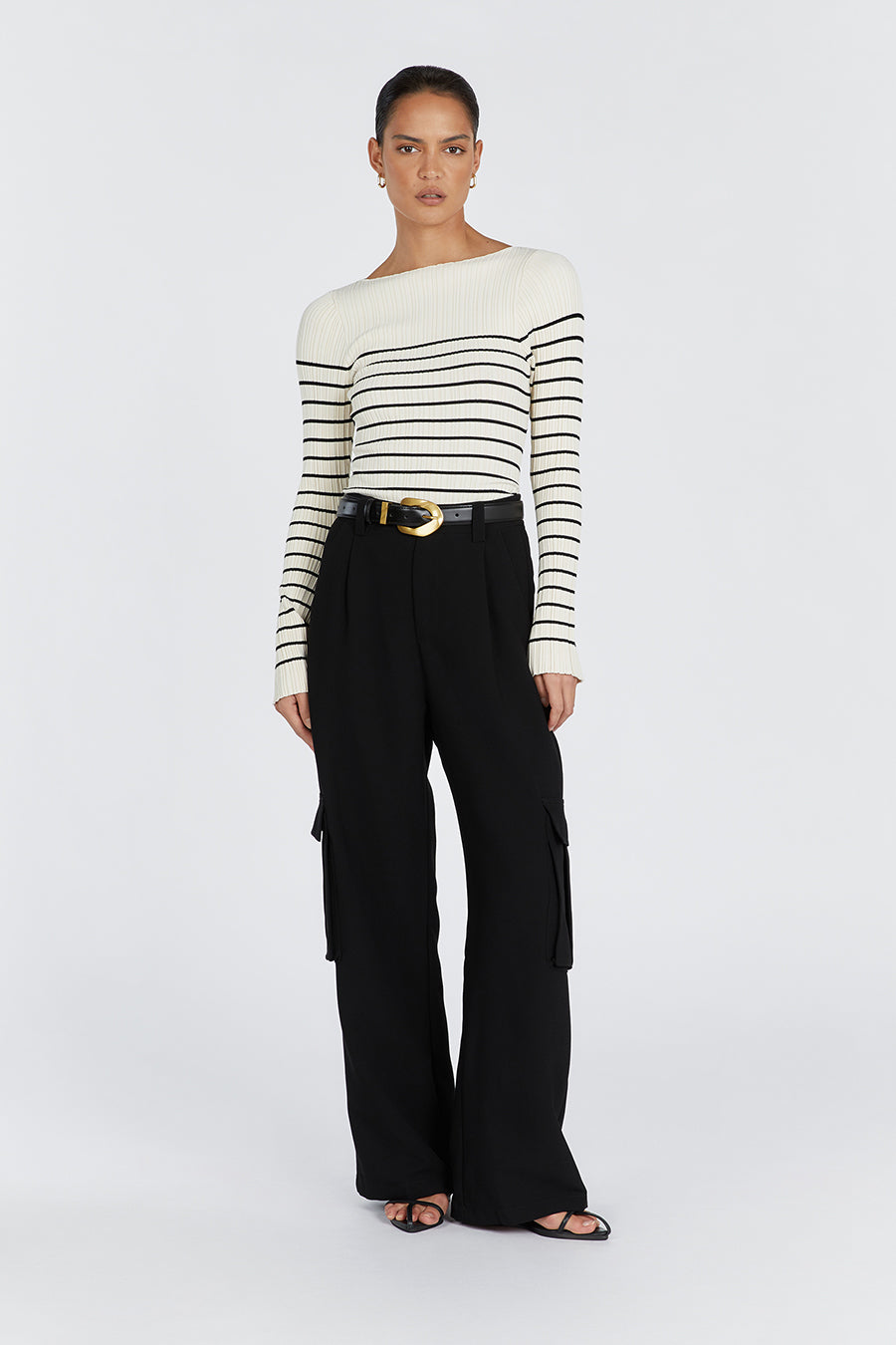 BILLIE CREAM STRIPE LONG SLEEVE KNIT TOP Clothing DISSH Boutiques L CREAM