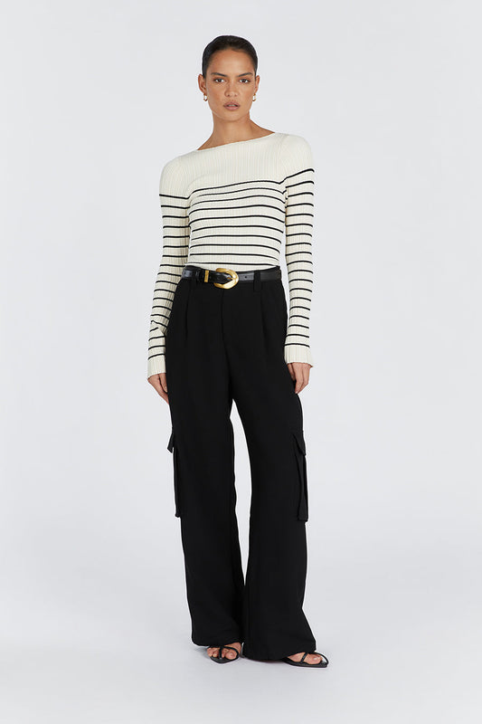 BILLIE CREAM STRIPE LONG SLEEVE KNIT TOP Clothing DISSH Boutiques L CREAM