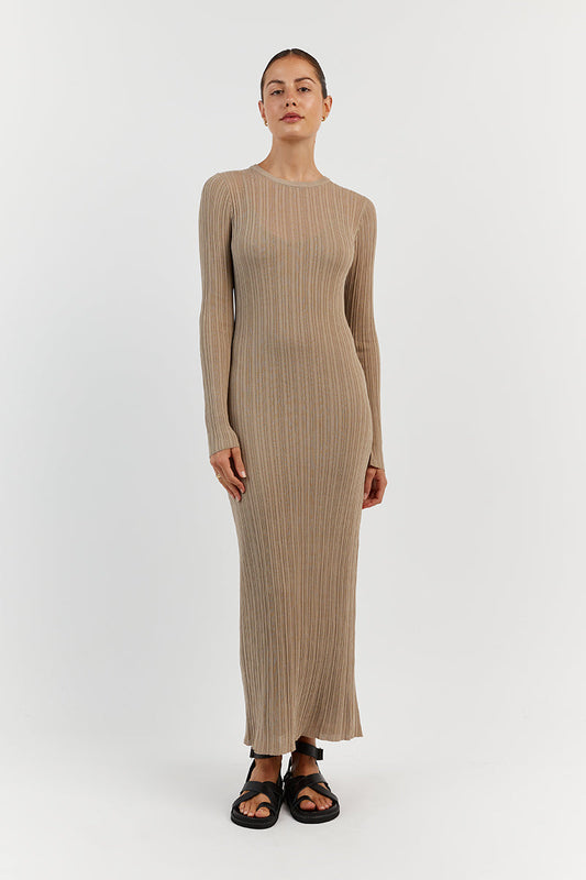 HARPER TAUPE LONG SLEEVE KNIT DRESS Clothing DISSH Boutiques XL TAUPE