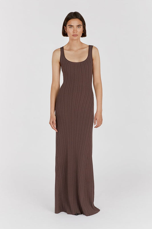 BELLA COFFEE KNIT MAXI DRESS Clothing DISSH Boutiques XS COFFEE