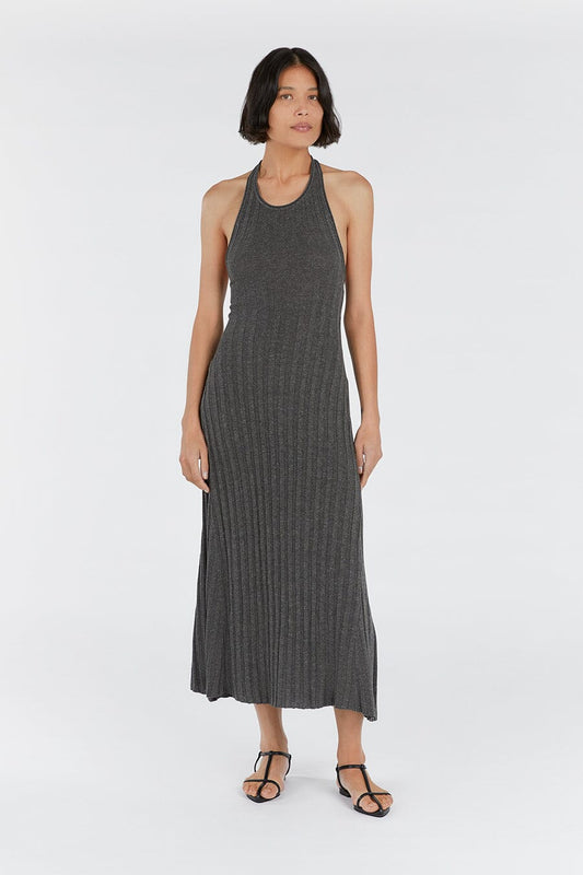 GOLDIE SLATE MARLE HALTER MIDI DRESS Clothing DISSH Boutiques XS SLATE
