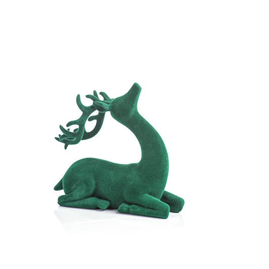 Flocked Sitting Deer - Green - CARLYLE AVENUE
