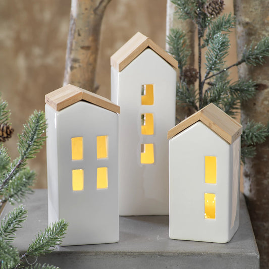 Set of 3 Ceramic LED Houses