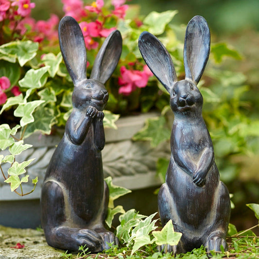 Brown Long Ear Rabbit Statue, Set of 2
