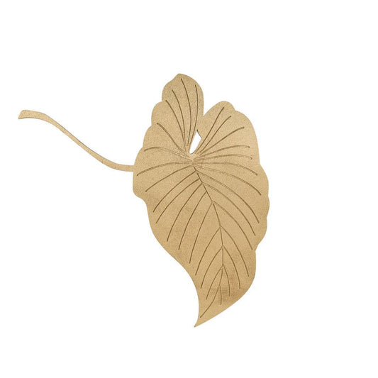 Wall art that resembles a canopy leaf made out of birch plywood. It has a wavy edge and a stem with etched lines where the veins of the leaf would be.