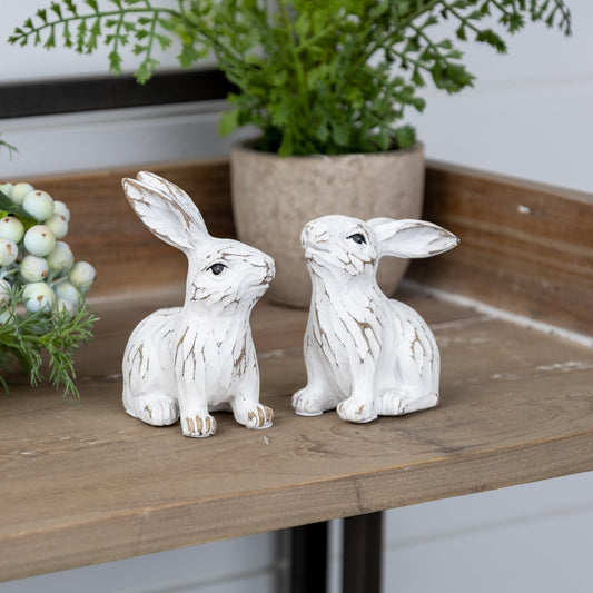 Carved Bunny Figurine, Set of 6