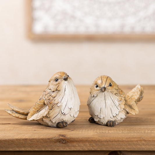 Carved Leaf Bird Figurine, Set of 2