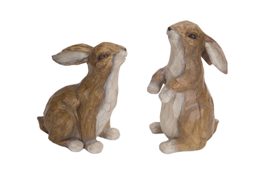 Carved Stone Garden Rabbit Figurine, Set of 2
