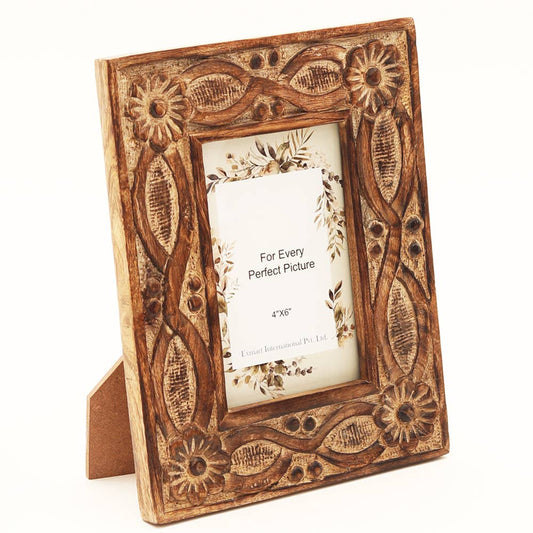 Carving Photo Frame 4'' x 6'' - Natural Wood