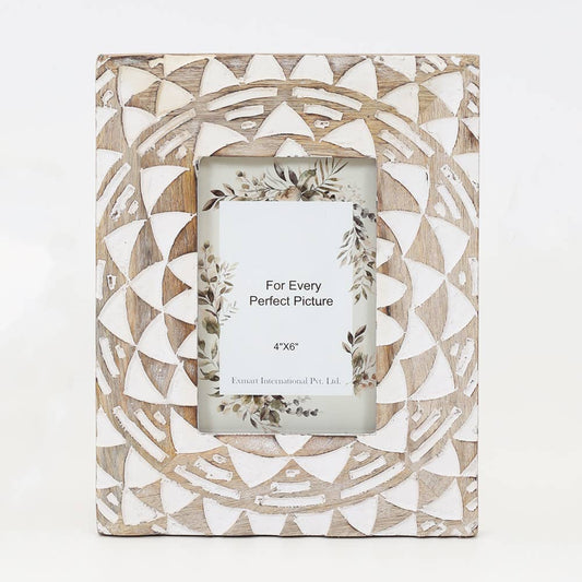 5'' x 7'' Distress White Mango Wood Carving Photo Frame