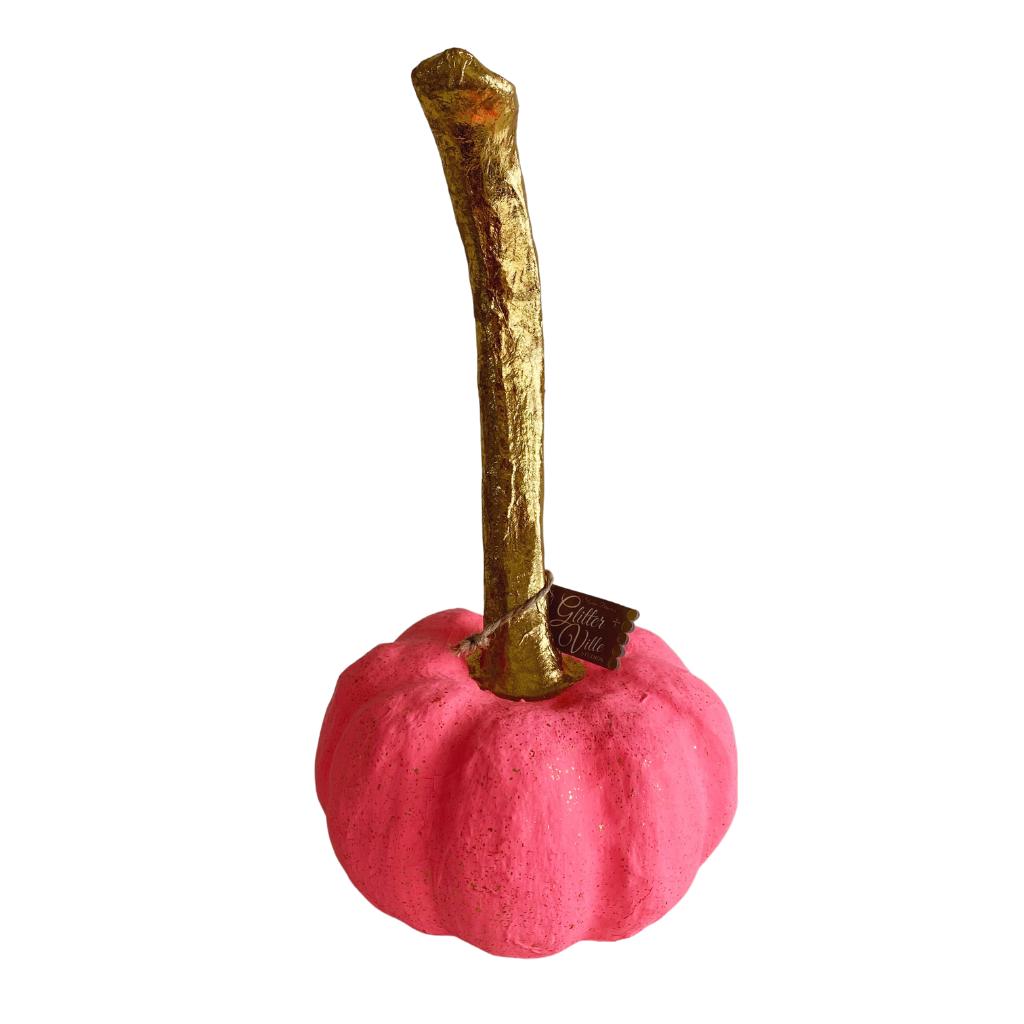 SMALL RAINBOW PAPER MACHE PUMPKIN BY GLITTERVILLE Glitterville Halloween Home CORAL PINK Bonjour Fete - Party Supplies