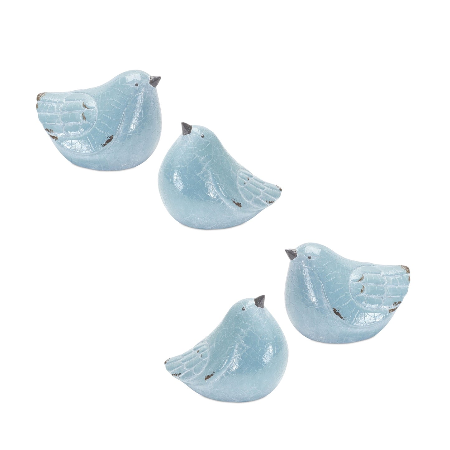 Cracked Terra Cotta Bird Figurine with Distressed Finish, Set of 4