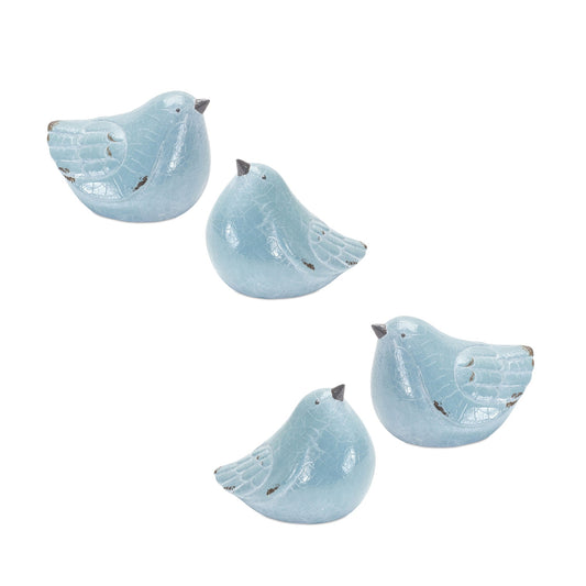 Cracked Terra Cotta Bird Figurine with Distressed Finish, Set of 4
