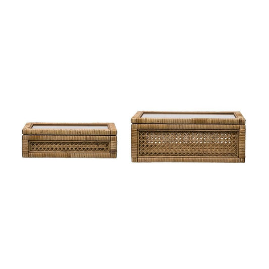 Rattan Box with Glass Lid - Madison's Niche