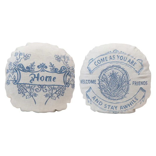 Blue & White Pillow with Saying