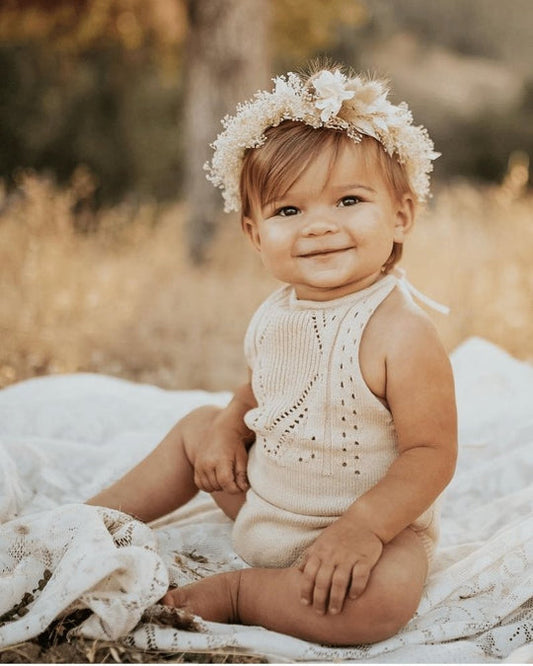 Bailey's Blossoms Drake Crochet Halter Romper - Vanilla Cream