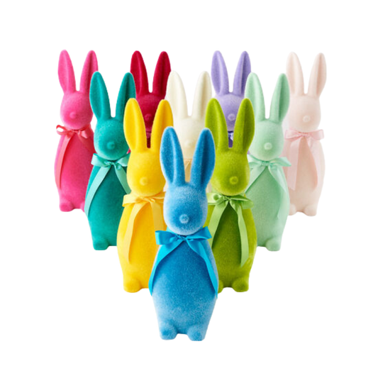 MEDIUM BRIGHT FLOCKED BUNNY DECORATION WITH BUTTON NOSE