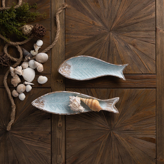 Geometric Etched Fish Plate, Set of 2