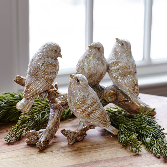 Gold Brushed Birds on a Branch Figurine, Set of 2