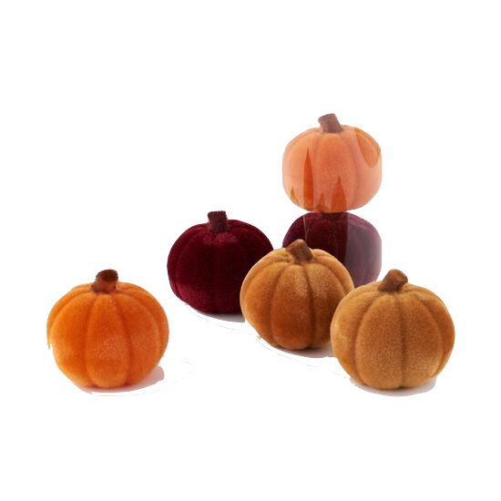 FLOCKED HARVEST PUMPKINS - SET OF 6