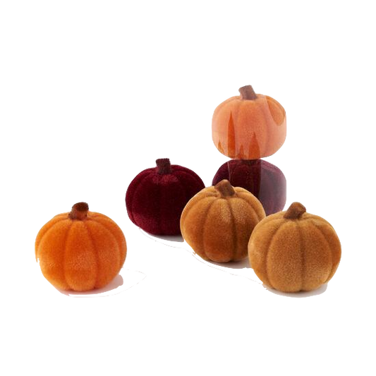 FLOCKED HARVEST PUMPKINS - SET OF 6