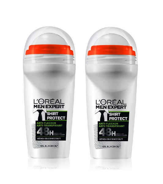 2xPack L'Oréal Men Expert Shirt Control Antiperspirant 48H Dry Protection Deodorant Roll on - 100 ml