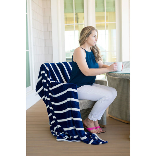 Navy Stripe Throw Blanket