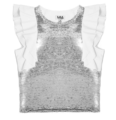 Mia Sequin Flutter Top, Silver
