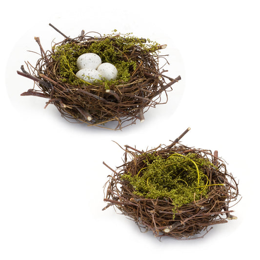 Natural Twig Bird Nest with Speckled Egg Accent, Set of 6