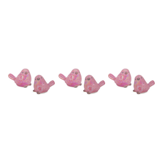 Pink Irredescent Ceramic Bird Figurine (Set of 6)
