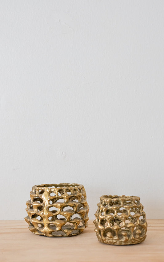 Brass Brutalist Candle Holder Set