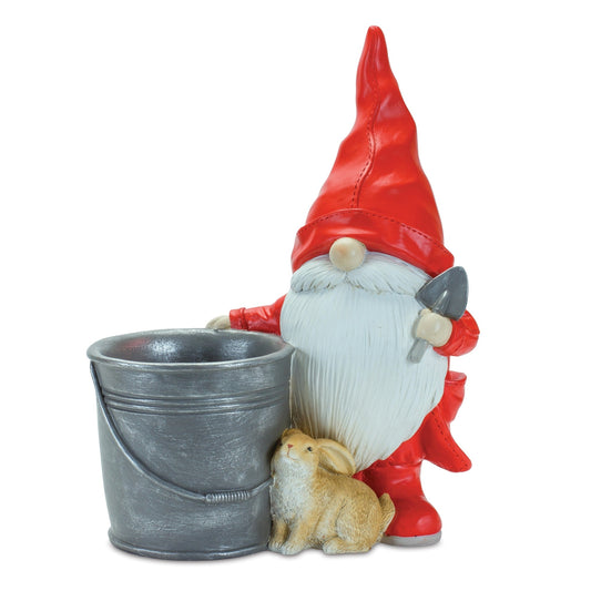 Raincoat Garden Gnome Statue with Bucket Planter 24.75", Set of 2