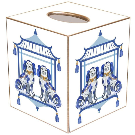 Staffordshire Chic Dogs on White Tissue Box Cover