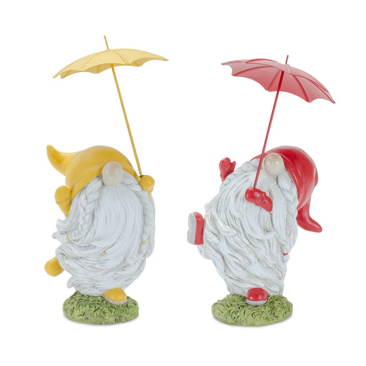 Whimsical Dancing Garden Gnome Figurine with Umbrella, Set of 4
