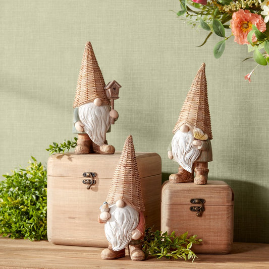 Wicker Gnome Figurine, Set of 3