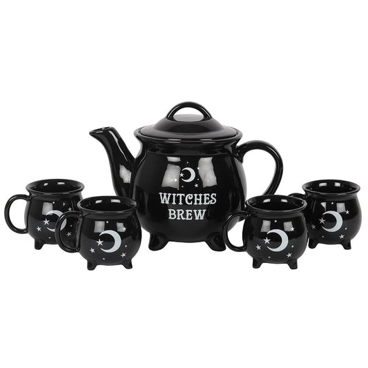 WITCHES BREW HALLOWEEN CAULDRON CERAMIC TEA SET